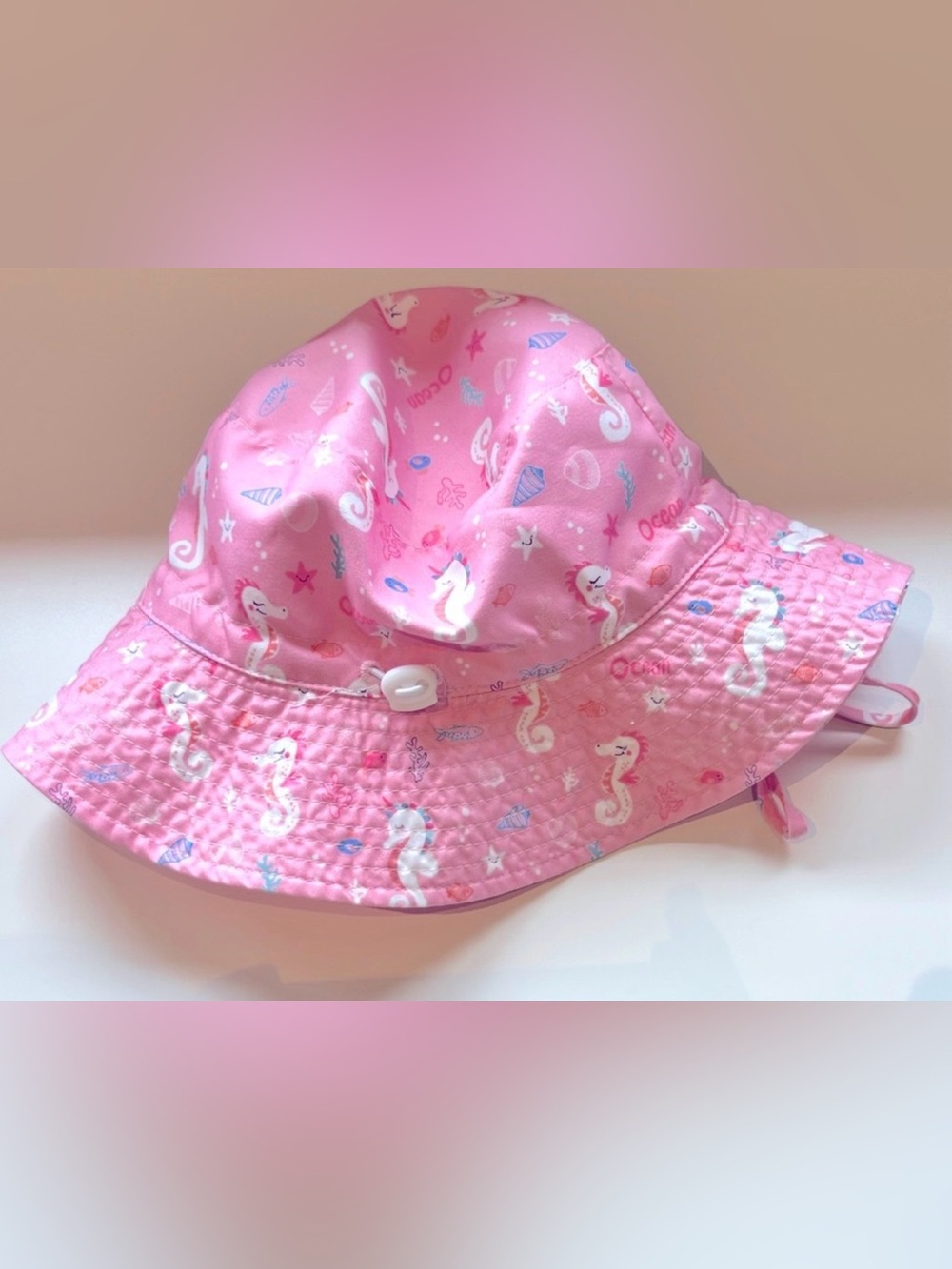 Last Chance Going Soon! Girls Pink Seahorse Bucket Sun Hat UV Protect Light 54cm